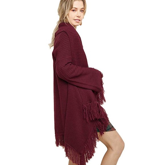 Umgee Open Front Cardigan Sweater w Fringe - Picture 2 of 3